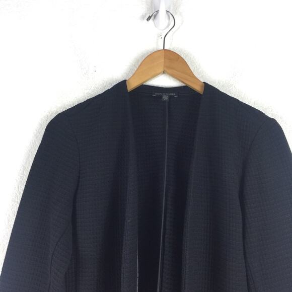 Eileen Fisher Black Geometric Cardi Jacket Small Stretch Textured Open Lagenlook - Picture 4 of 15